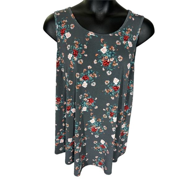 Torrid Gray Floral Print Sleeveless Round Neck Tank Top Women’s Size 4/4X - Picture 1 of 4